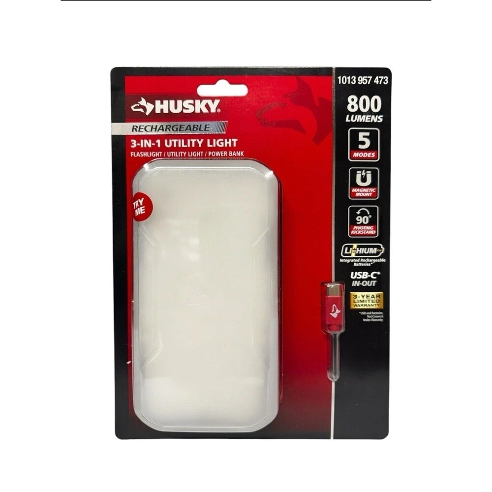 Husky 800 Lumen Rechargeable 3-in-1 LED Utility Light USB-C Magnetic Power Bank